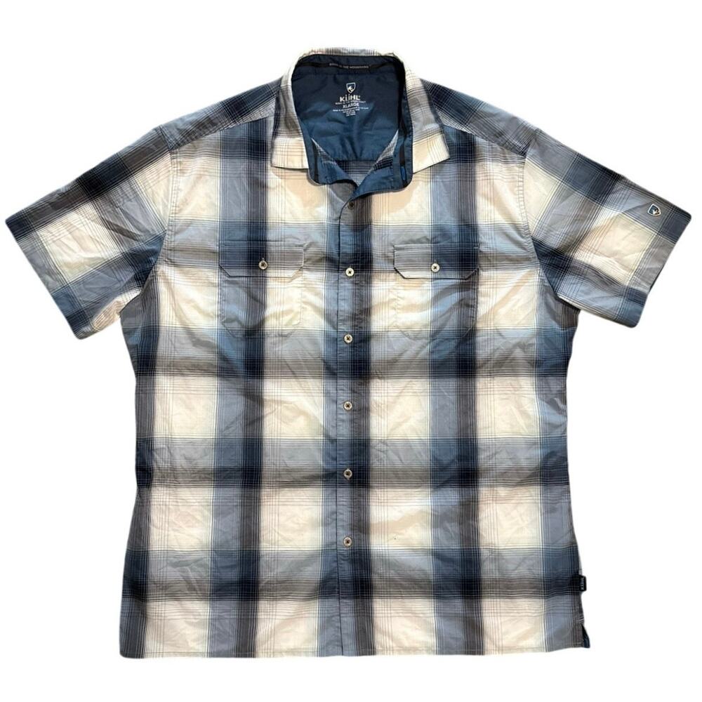 Kuhl Response Short Sleeve Plaid Shirt Men's XL Snap Button Hiking Blue Gray